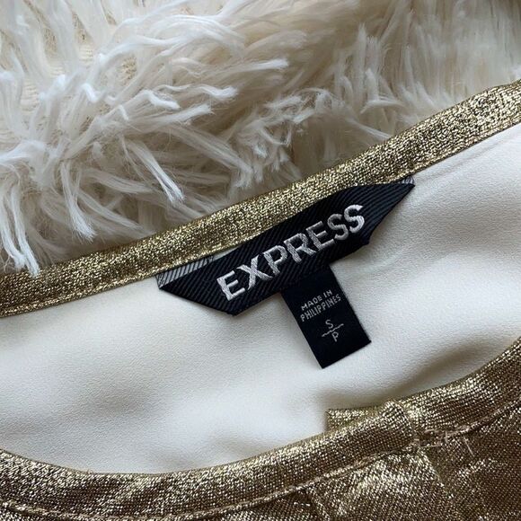 Express Sheer Gold Top Blouse Shirt Button Down Oversized Tunic Small Boho - Picture 8 of 9